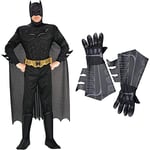 Rubie's Dark Knight Rises Costume, Mens Batman Muscle Costume Style 2, Large, CHEST 42 - 44", WAIST 34 - 36", INSEAM 33" & Official Adult's Batman Gauntlets Costume - One Size, Black