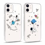 Coalbooliy [2 Pièces Coque pour iPhone 12 Pro/iPhone 12 6,1", Silicone Transparente Étui avec Aesthetic Motif Astronaute Dessin Ultra Fine Téléphone Housse Antichoc Case Filles Femmes Cover, 08