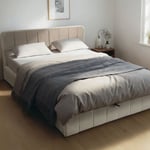 Lit coffre matelassé avec tête de lit rembourrée en velours écru 140x190 - LT82001