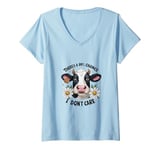 Womens There’s a 99% Chance I Don’t Care Funny Cow Lover Art V-Neck T-Shirt