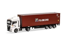 herpa Modèle Miniature de Camion Man TGX GM Camion Semi-remorque à conteneur Schmid/Florens, Échelle 1:87, Objet de Collection, fabriqué en Allemagne, Plastique