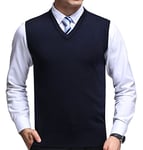 FULIER Homme Gilet Col en V sans Manches Pull Classique Business Gilet pour Homme Chemise Tricoté Débardeurs (XL, Bleu Marine)