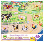 Ravensburger- Morgens Auf dem Bauernhof Animaux 03689-Morgens Ferme-Puzzle pour Enfants en Bois, 03689