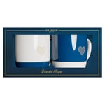 DRAGER PARIS | Duo de Mugs en céramique avec un coeur pour couples mariés | Blanc bleu Motif en or à chaud | Idée cadeau pour couple, jeunes mariés, union, mariage, cérémonie | 320 ml