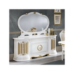 Bahut 4 portes battantes + miroir Blanc/Or - adele - Buffet : l 168 x l 50 x h 78 cm Miroir : l 130 x l 10 x h 96 cm