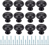 12 Pièces Boutons de Tiroir Ronds,Poignée Cuisine avec 2 Vis de Taille pour Meubles,Armoire,Commode,Parfait pour Porte,Bureau,Chambre,Placard (Noir)