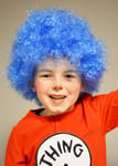 Kids Thing 1 or Thing 2 Style Blue Curly Wig Childrens Alice In Wonderland Twins