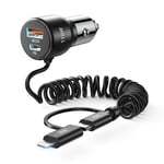 Chargeur de Voiture Charge Rapide 110 W Total USB C 65 W & USB A 45 W avec 5ft Spirale C et L Câble Chargeur Allume-Cigare Voiture pour iPhone 16 15 14 13 12 11Pro Max Mini Samsung S22 S21 Note Pixel