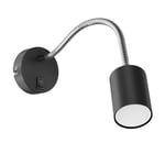 Lampe de lecture WAIKA avec col de cygne et interrupteur noir mat, incl. LED