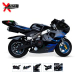 Mini Pocket Motorcycle BLUE Sports Moto Racer Petrol Dirt Bike 49cc Off Road