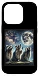 iPhone 14 Pro 3 Racoons Howling Moon Raccoon Head Funny Mens Womens Kids Case