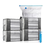 Kit de Rangement Housse de Rangement Sous Vide Grande Capacité XXL, 4 Sacs Sous Vide et 4 Sacs de Rangement en non-tissé et 1 Pompe Réutilisable pour Duvet Couette Oreillers Vêtements la Literie