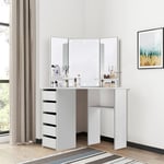 Coiffeuse Moderne Blanc 110x141,5x54 cm avec Éclairage led, 3 Miroirs, 5 Tiroirs, 3 Étagères de Rangement, Bois mdf, Table de Maquillage de Toilette,