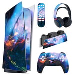 PlayVital Autocollants Skin Decal pour ps5 Manette,Sticker Vinyle Habillages pour ps5 Console Édition Numérique&Station de Charge&Casque&Télécommande Média-Ciel Étoilé