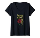 Disney Beauty & The Beast Belle Gold Outline With Rose V-Neck T-Shirt