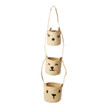 Rice - Raffia 3-Tier Hanging Storage with Animal Faces - Natural