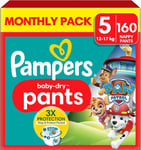 Pampers Baby-Dry Nappy Pants Paw Patrol Edition Size 5, 160 Nappies, 12Kg-17Kg, 