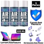 3x Compressed Air Duster Spray Can Cleans Laptop Printer Keyboard Gadget 200ml