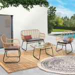 Salon de jardin bas BELEM imitation rotin 4 places avec coussins gris