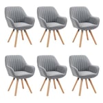 MEUBLE COSY Lot de 6 Chaise Salle à Manger Scandinave Fauteuil Coiffeuse Siège Pivotant avec Accoudoirs pour Chambre Salon Cuisine Bureau, Rembourré en Tissu Pieds en Bois Massif, Gris, 60x58x83cm