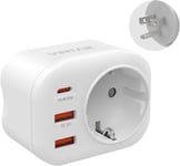 Adaptateur Prise Americaine Usa États-Unis Canada, 1Pc 20W Adaptateur De Voyage Avec 2 Usb Et 1 Usb-C, Europe Francaise Fr 2 Broches Vers Us 3 Broches Pour Mexique Thaïlande Dominicaine Type B