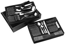 Pradel Excellence - Ménagère Miroir 84 Pièces Coffret Noir pour 12 Personnes - Ensemble de Table Complet en Inox - Set de Couteaux, Fourchettes, Cuillères, Louches, Pelle, Pince et Couverts de Service