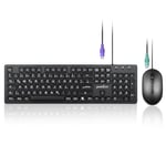 Perixx PERIDUO-117P Ensemble Clavier et Souris PS2 Filaire Standard - Disposition Allemande QWERTZ - Ensemble de Souris Optique PS2 à 3 Boutons - Câble de 1,8 m - Noir