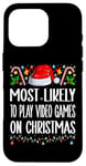 Coque pour iPhone 16 Pro Les plus susceptibles de jouer à des jeux vidéo sur des pyjamas amusants de Noël