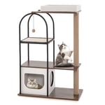 COSTWAY Arbre à Chat avec Cadre en Métal, Tour à Chat de 118 CM avec Condo en Bois, Centre d'Activités pour Chaton avec Griffoir en Jute Et Boule Suspendue, Charge 20 KG Chaque Couche (Blanc)