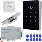 KDL Kit Complet de système de contrôle d'accès RFID Clavier Autonome avec Verrouillage de gâche électrique de Type NO, Alimentation DC12V / 3A, Interrupteur de Porte, 10pcs étiquettes de clé RFID