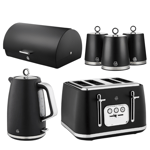 Swan Serenity Kettle, 4 Slice Toaster, Bread Bin Canisters Set (Black) 🚚💨