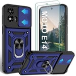 Jshru for Motorola E14 Phone Case with Screen Protector | Camera Protection Cover | Military Grade Shockproof Cover Fit Moto G24 | Moto G04 | Ring Kickstand Case for Motorola Moto E14,Blue