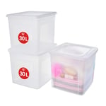 Iris Ohyama, Boite de Rangement Multi-Usages, 30L, Lot de 3, Fermeture Facile, Empilable, en Plastique Transparent, pour Vêtement, Étagères, École, Organisation, Jouet, Papeterie, Chaussures, MCB-30