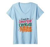 Womens I Teach The Smartest Cookies Teacher Funny Cute Gingerbread V-Neck T-Shirt