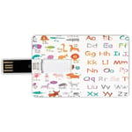 8GB USB Flash Drives Credit Card Shape Kids Animal Memory Stick Bank Card Style Colorful Alphabet Zoo Letters Learn to Read Mr.Bear Tiger Iguana Monkey Unicorn Ant Print Waterproof Pen Thumb Lovely Ju