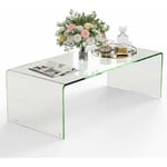 Table Basse Salon en Verre/Table d'Appoint Rectangulaire Forme de u avec Bords Arrondis Lisses, Table Basse Transparente Simple & Moderne - Costway