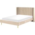 Sommier pour Lit Double 140 x 200 cm en Velours Beige Tête de Lit Haute Villette