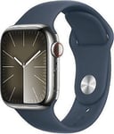 Apple Watch Série � 9 Cellule 41mm Steel Argent Sport Ruban Tempête Ruban S/M