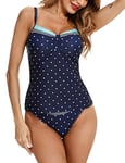 Aottori Tankini Femme Maillot de Bain 2 Pièces Grande Taille Swimwear Shorty Top Imprimé Biniki Marine XXL