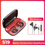 ¿couteurs Bluetooth a conduction osseuse Boucle d'oreille Casque sans fil Clip d'oreille avec micro ¿couteurs HiFi St¿r¿o Sports Casques ¿tanches-Rouge avec filaire_XINENGJI