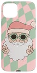 Coque pour iPhone 15 Plus Retro Christmas Santa Hippie Checker Checkered Pastel Peach