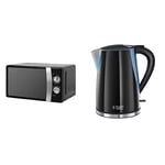 Russell Hobbs RHMM701B 17 Litre 700 W Black Solo Manual Microwave with 5 Power Levels, Ringer & Timer, Defrost Setting, Easy Clean & Mode Kettle 21400 - Black