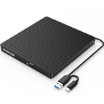 Lecteur CD/DVD Externe pour PC,Kadlun USB 3.0 et Type-C USB-C Graveur DVD Externe,Lecteur CD Externe Portable CD/DVD -/+RW Externe pour Laptop/PC/Desktops/MacBook/Win11/10/8/7/XP/Vista/Linux/MacOS