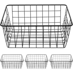 4 st svarta metalltrådskorgar, trådförvaringskorgar med handtag, metalltrådskorgorganisatör för köksskåp, skafferi, garderob, sovrum