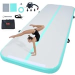 VEVOR Tapis de Gymnastique Gonflable 10 cm Épaisseur, Piste d’Acrobatie avec Pompe Électrique, Tapis d'Entraînement pour Usage Domestique/Salle de Sport/Yoga/Cheerleading/Plage/Parc, 3 m, Vert Menthe