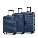 WITTCHEN Travel Suitcase Carry-On Cabin Luggage Hardshell Made of ABS with 4 Spinner Wheels Combination Lock Telescopic Handle Groove Line Set of 3 suitcases Dark Blue