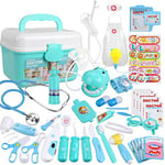 Anpro 46PCS Doctors Set for Kids, Medical Toy with Real Stethoscope,Doctor outfit ,Medicine Chest, Children Doctor Roleplay Costume Dress-Up Playset, Halloween, Christmas,Birthday Gift(Blue)