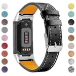 Premium Äkta Läder Justerbart Armband för Fitbit Charge 6/5 - Perfekt Black Fitbit Charge 6