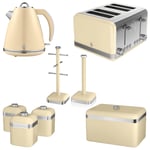 Swan Retro Kettle, 4 Slice Toaster, Bread Bin Canisters Towel Pole & Mug Tree