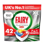 Fairy Platinum Plus All-In-1 Dishwasher Tablets Bulk, Fairy Dishwasher Tablets Platinum Plus, 42 Tablets, Lemon, With Anti-Dull Technology & Rinse Aid Action